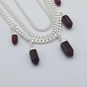 Lucky Brand Red Silver Layered Drop Chain Necklace - Triple Chain NWT